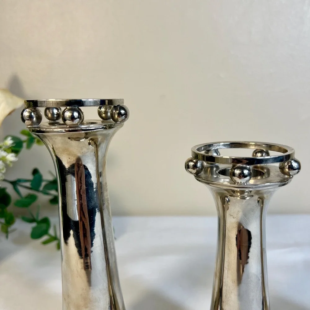 Vintage MCM Silver Plated Ball Candlestick Holders | RARE | Set of 3